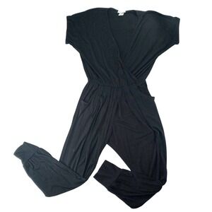 Loveappella Black Wrap‎ Style Jersey Knit Jumpsuit Women's